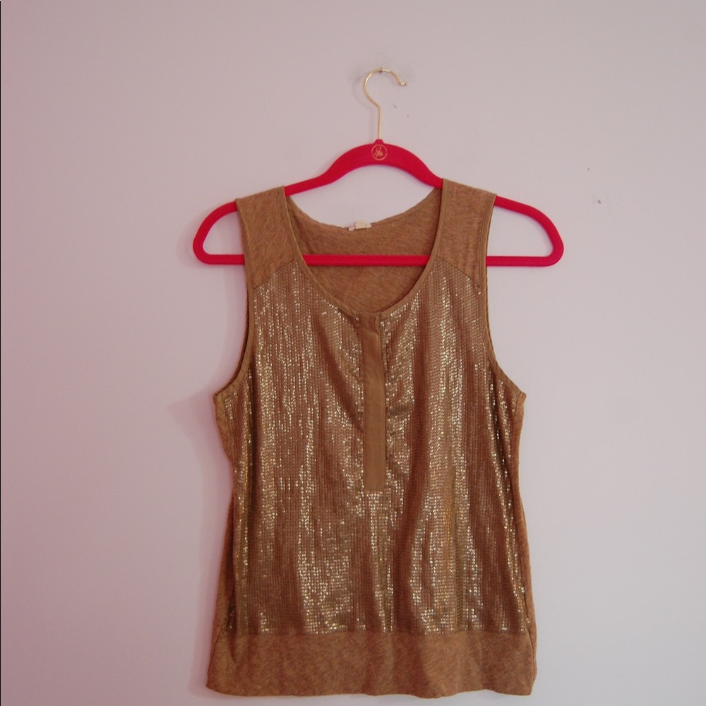 J Crew Sequin Henley Shell Tank Top Gold - Picture 6 of 8